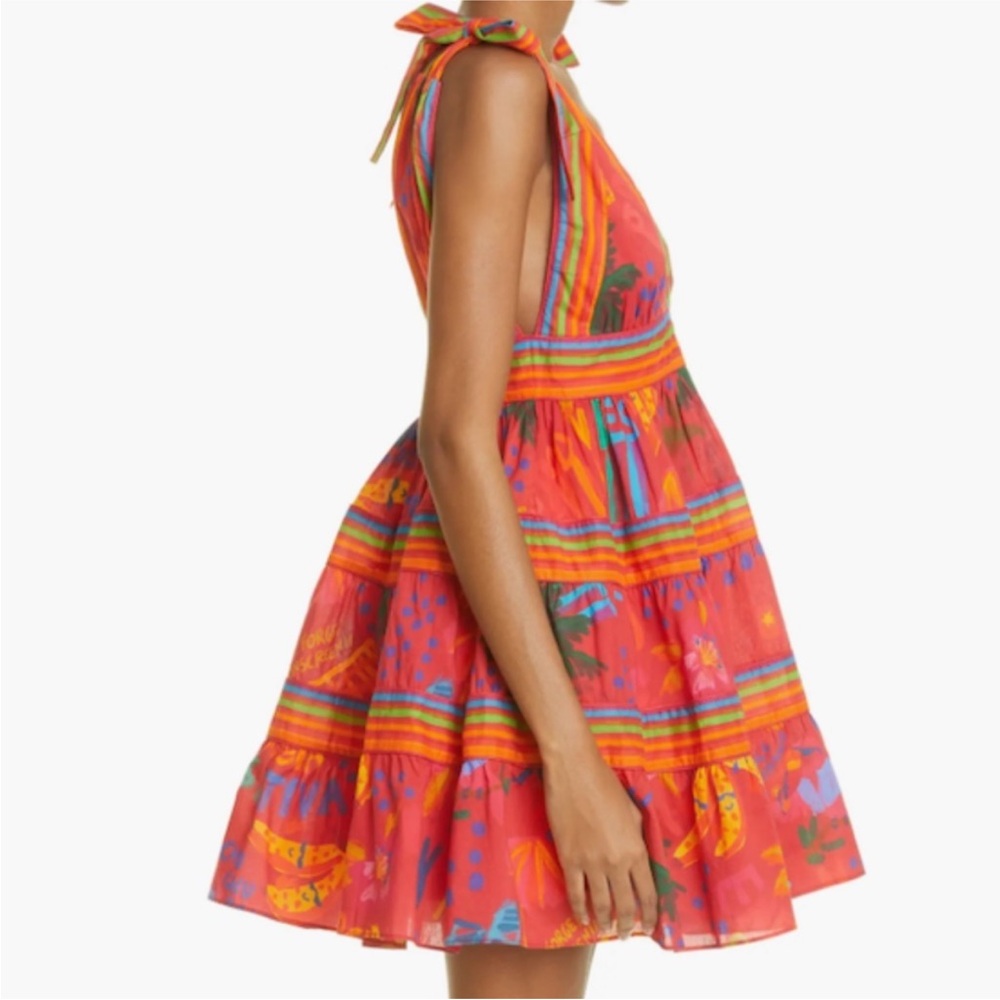 FARM Rio Red Multi-Color Striped Tropical Tie-Shoulder Mini Dress - Picture 4 of 10